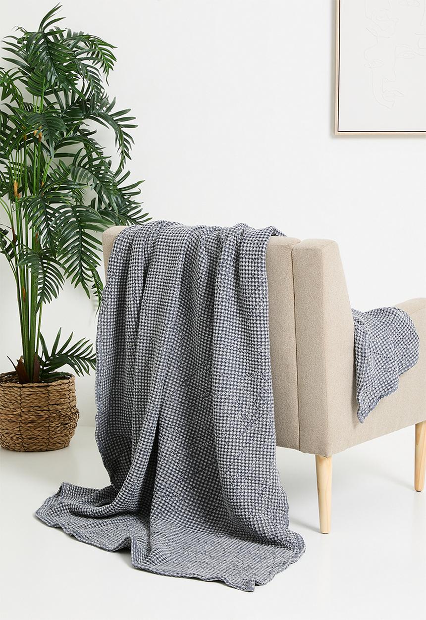 Sixth Floor - Cotton Waffle Stone Washed Bed Throw - Grey