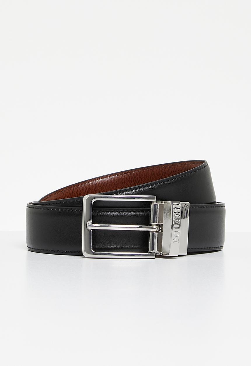 POLO - Landon Coated Leather Belt - Black/Light Brown