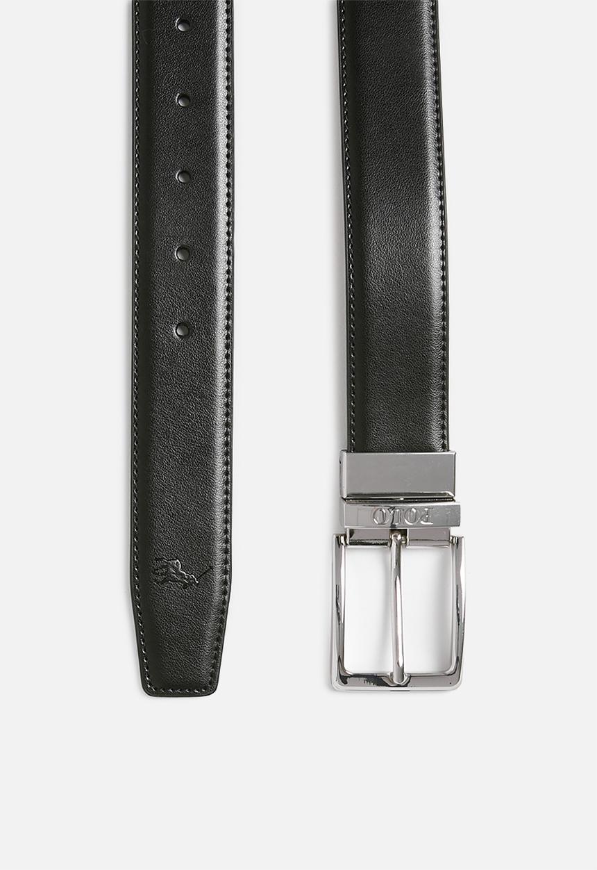 POLO - Landon Coated Leather Belt - Black/Light Brown