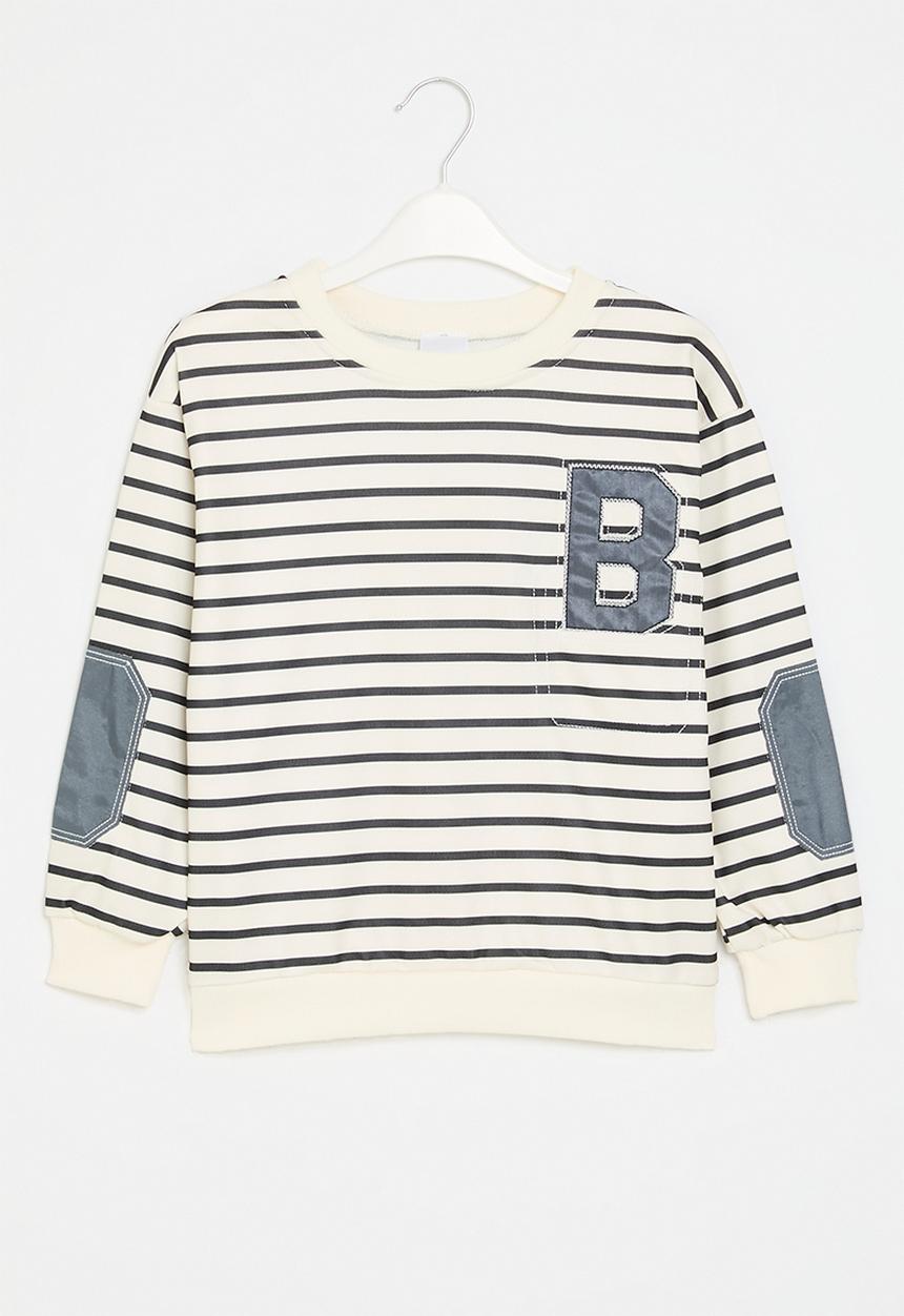 Pop Candy - Striped sweat top - ecru & grey