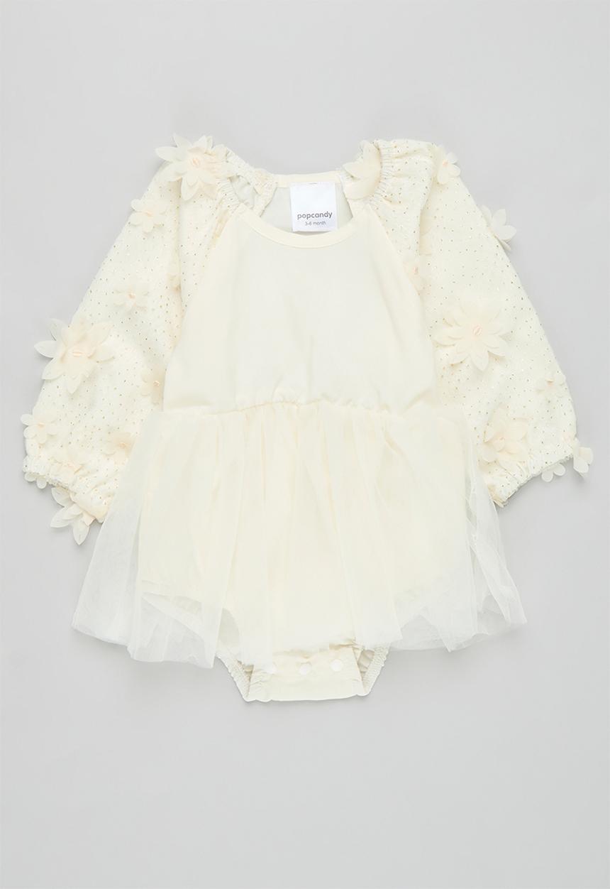 Pop Candy - Flower décor mesh dress - white