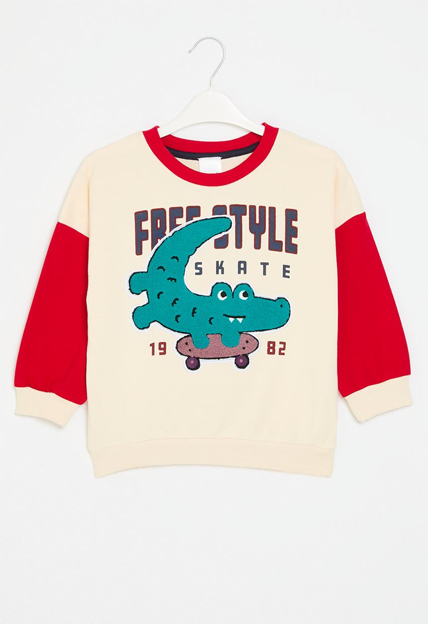 Pop Candy - Printed colour block sweat top - red & white