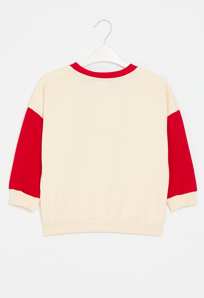 Pop Candy - Printed colour block sweat top - red & white