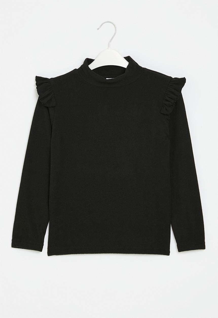 Pop Candy - Frilled rib top - black