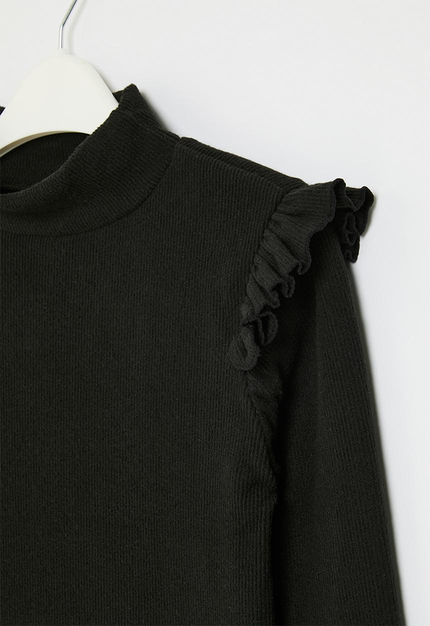 Pop Candy - Frilled rib top - black