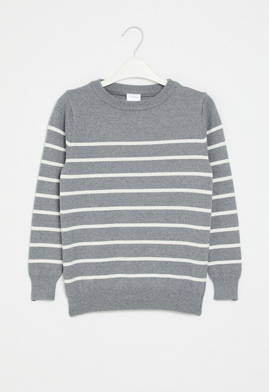 Pop Candy - Striped knitted jersey - grey & white
