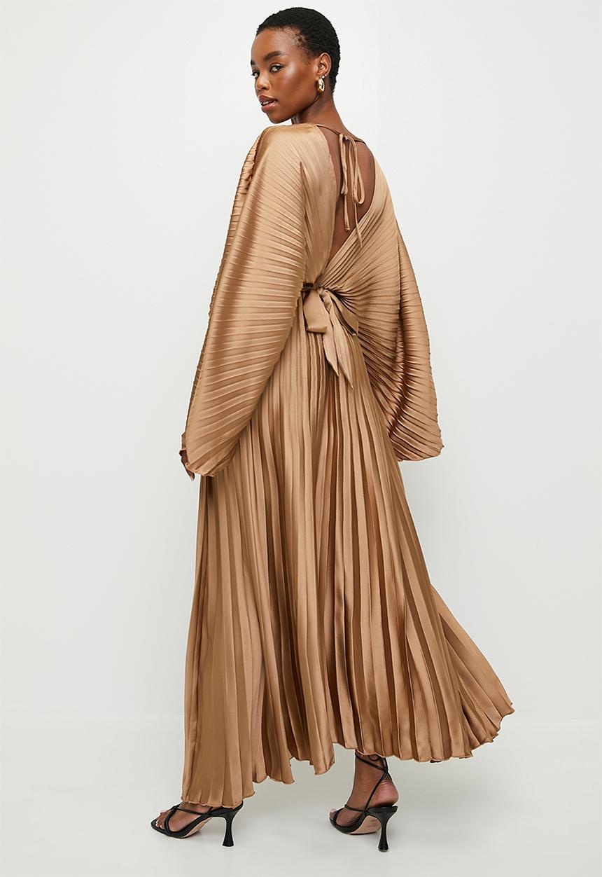 edit - Pleated dolman sleeve maxi dress - chestnut