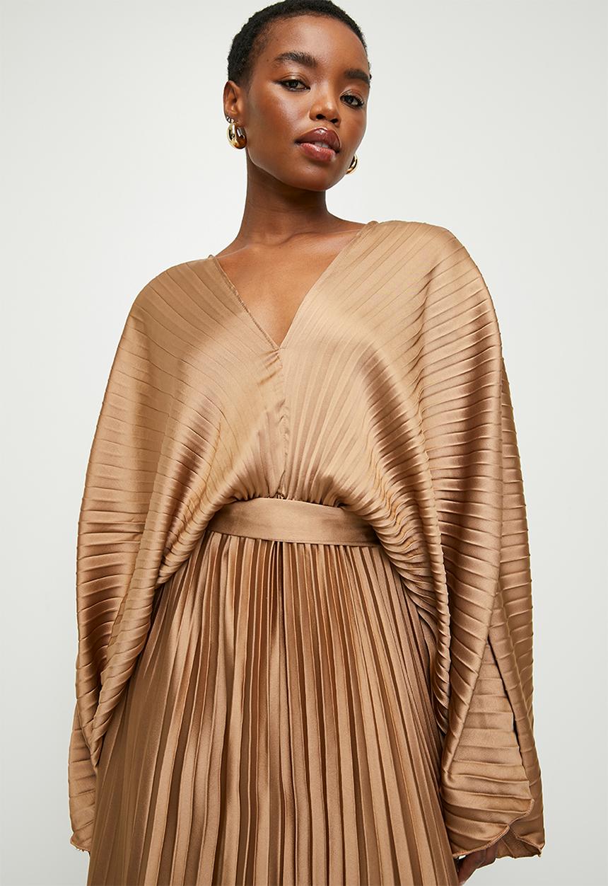 edit - Pleated dolman sleeve maxi dress - chestnut