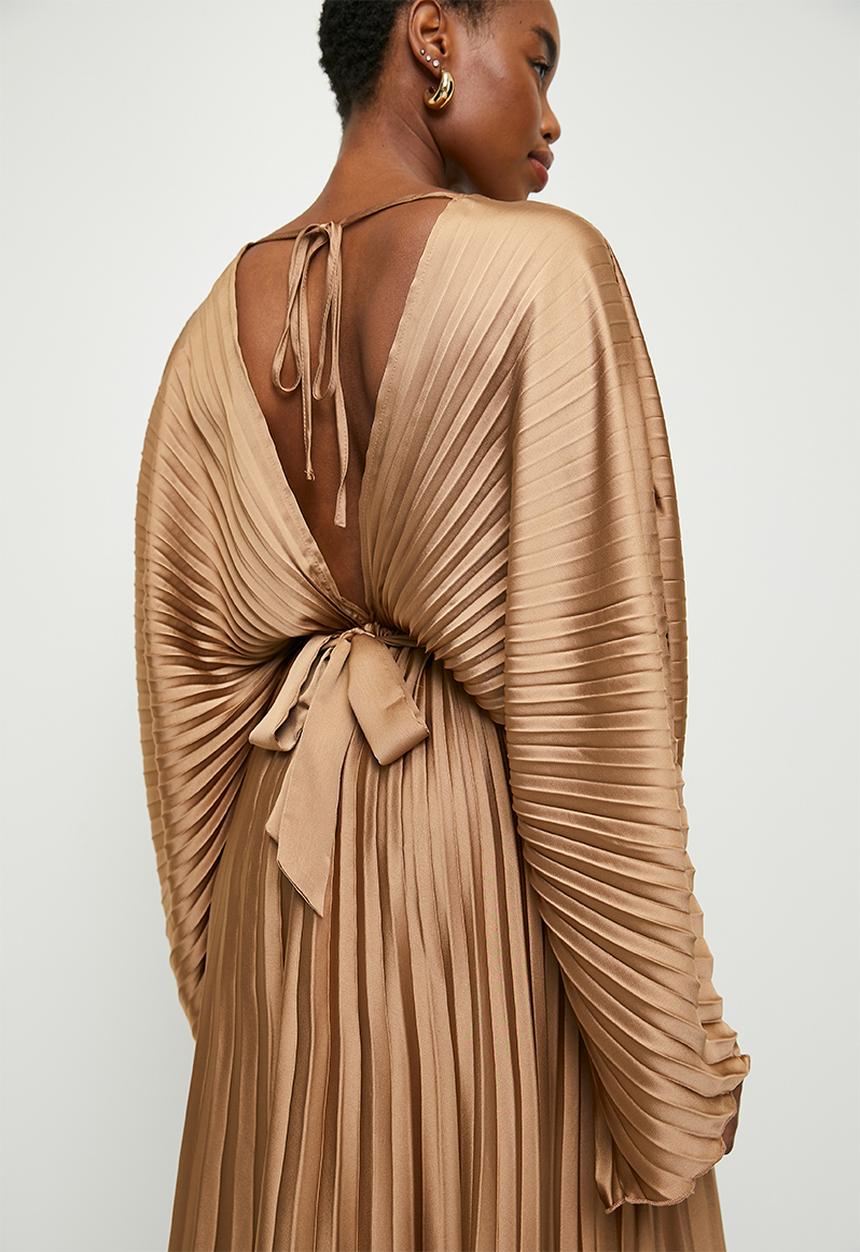 edit - Pleated dolman sleeve maxi dress - chestnut