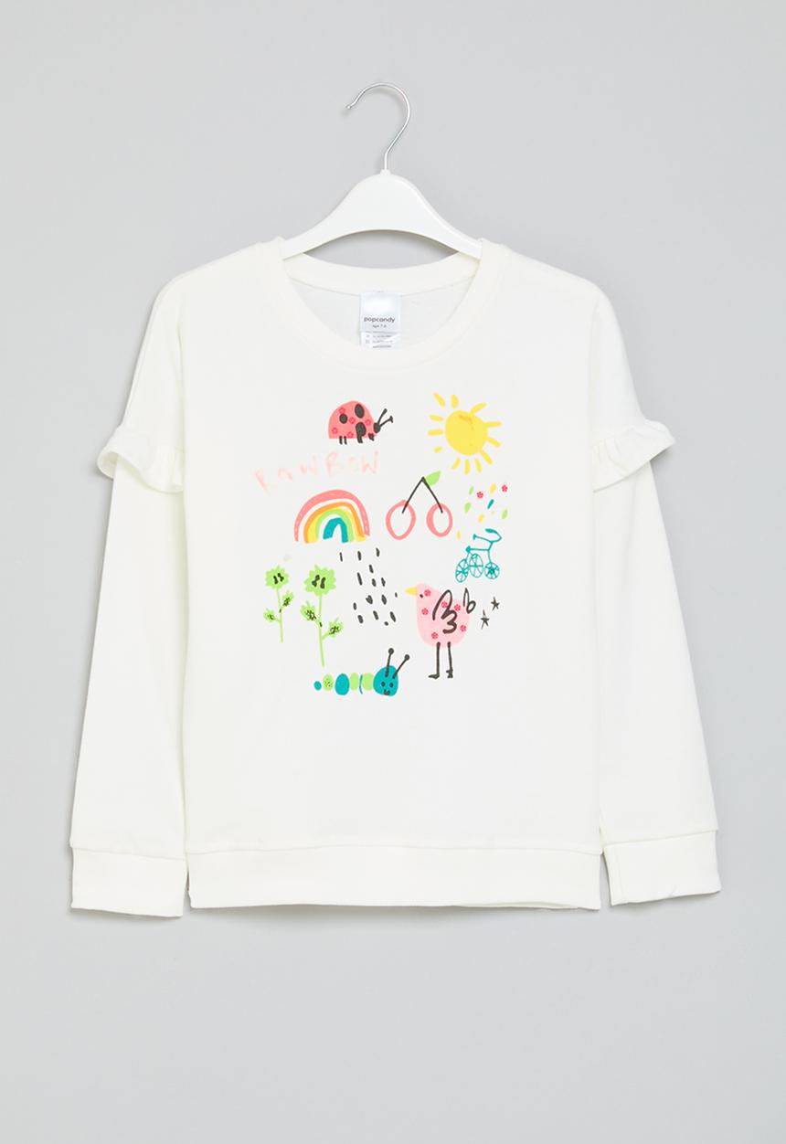 Pop Candy - Printed frilled sweat top - white