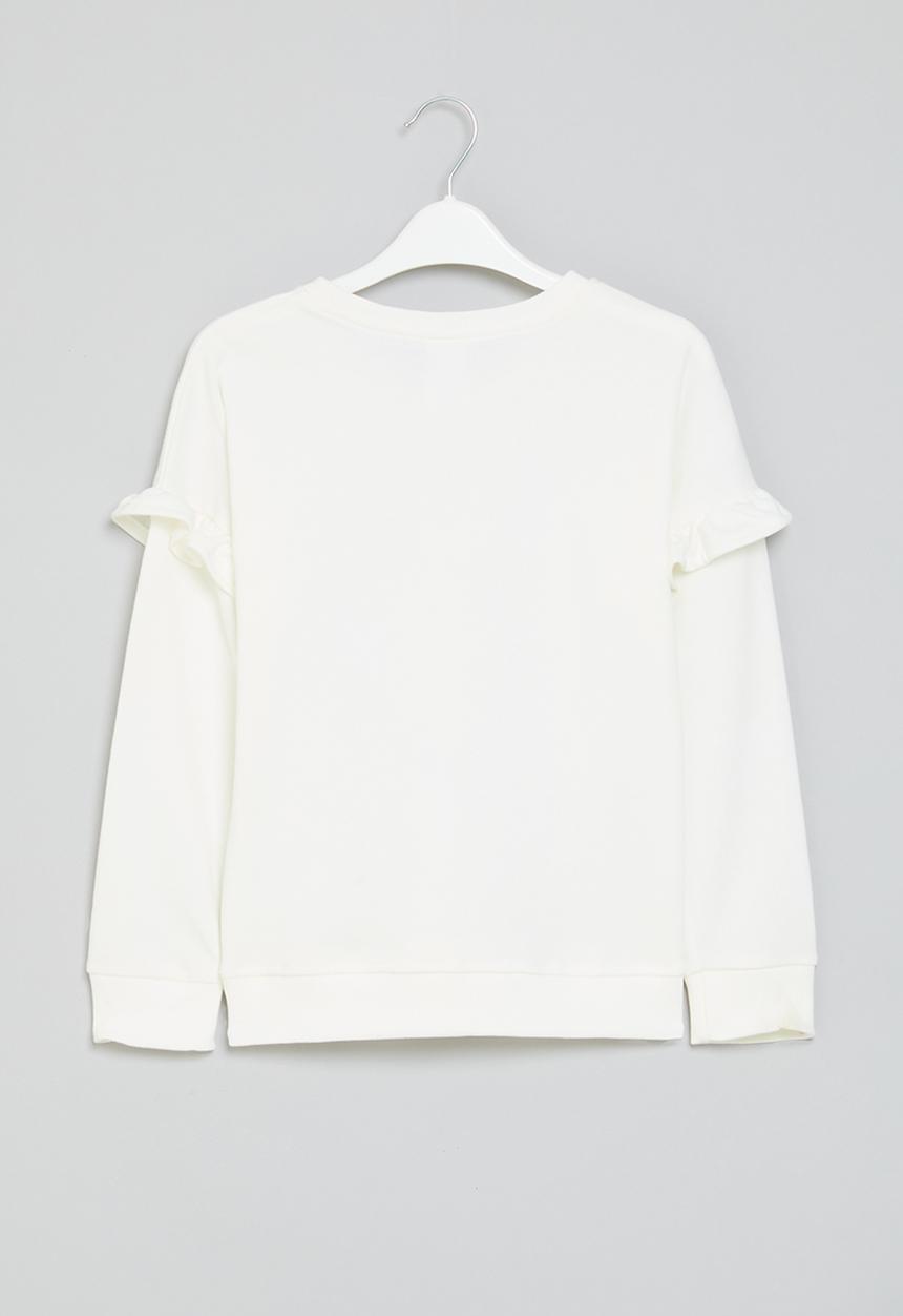 Pop Candy - Printed frilled sweat top - white