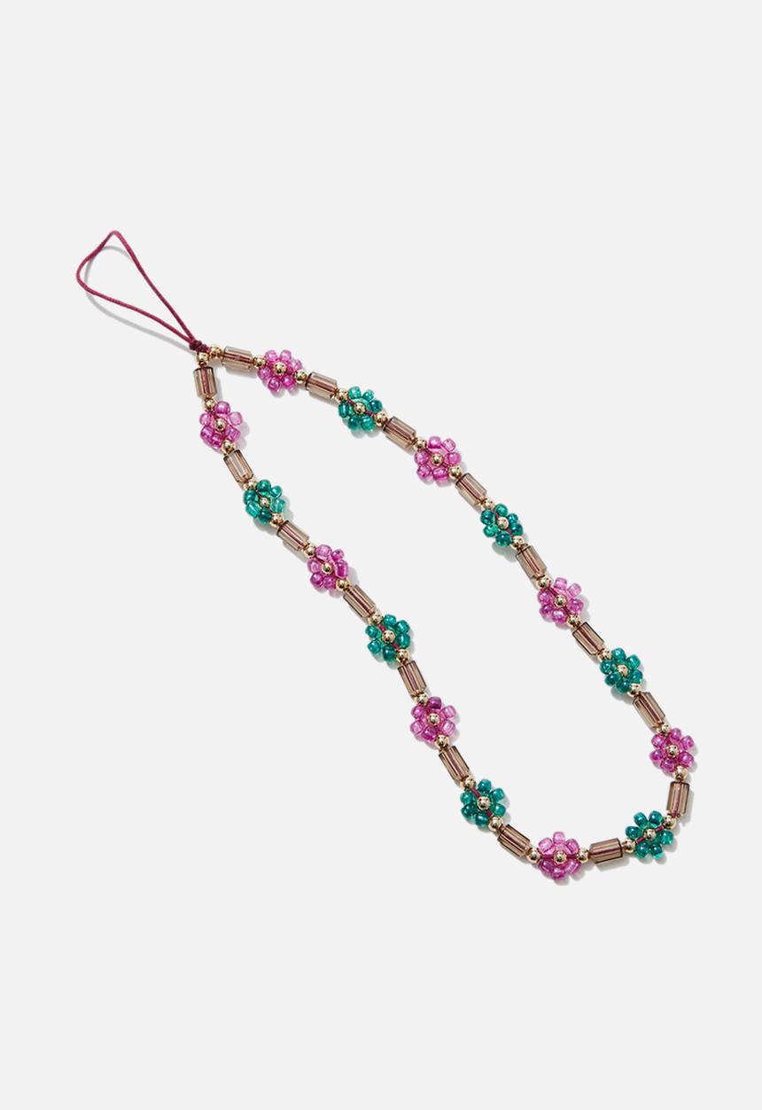 Typo - Carried Away Phone Charm Strap - Mixed Flowers / Heritage Green