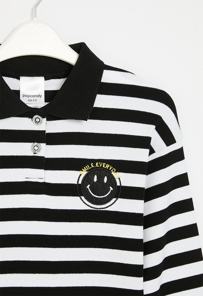 Pop Candy - Striped golf top - black & white