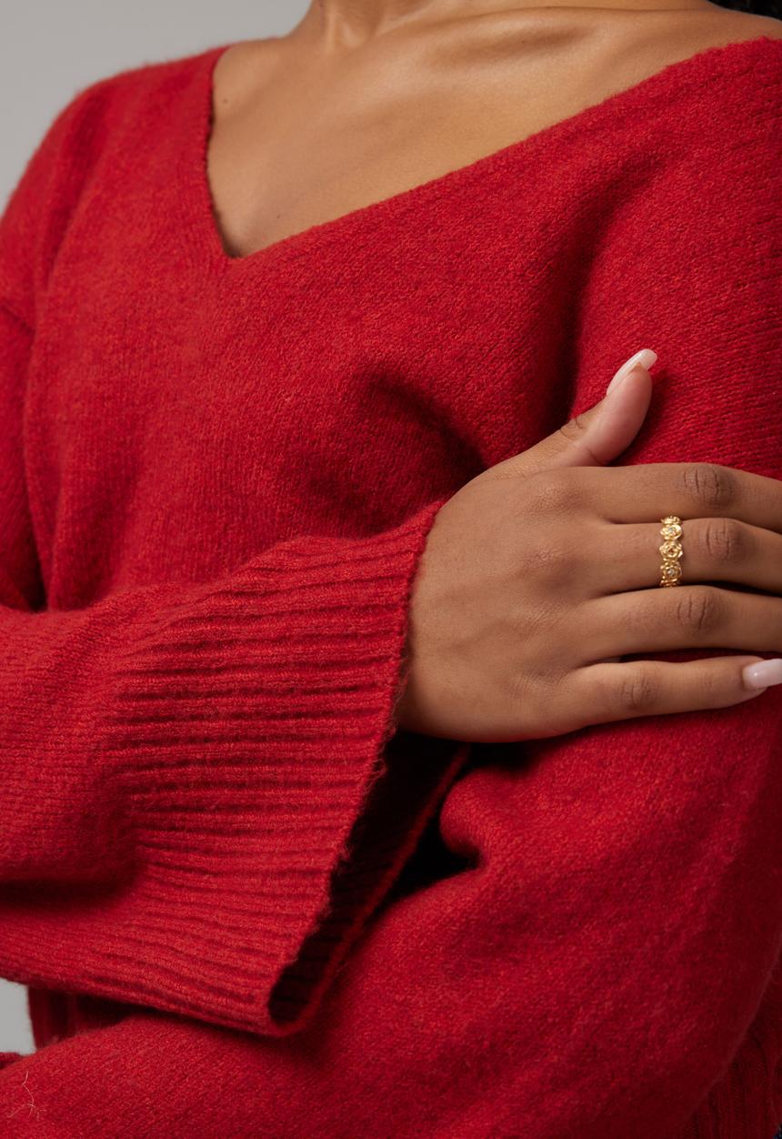 Factorie - Charlie V-neck Knit Jumper - Scooter