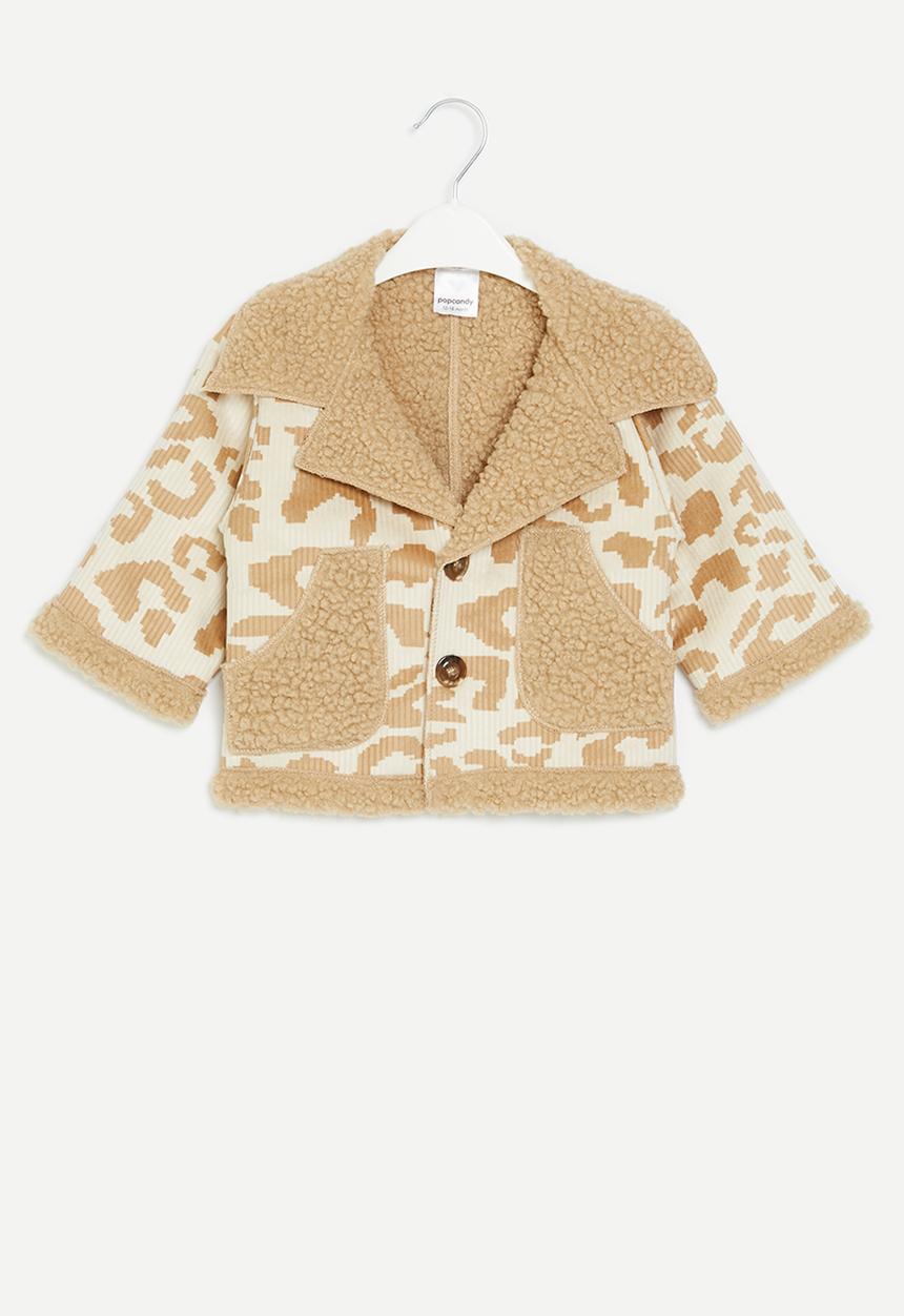 Pop Candy - Printed sherpa jacket - ecru & brown