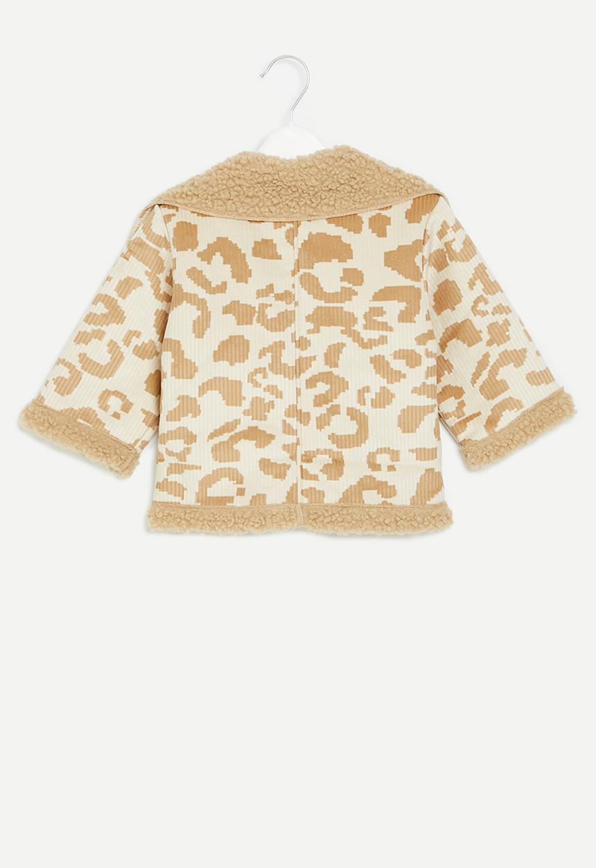 Pop Candy - Printed sherpa jacket - ecru & brown