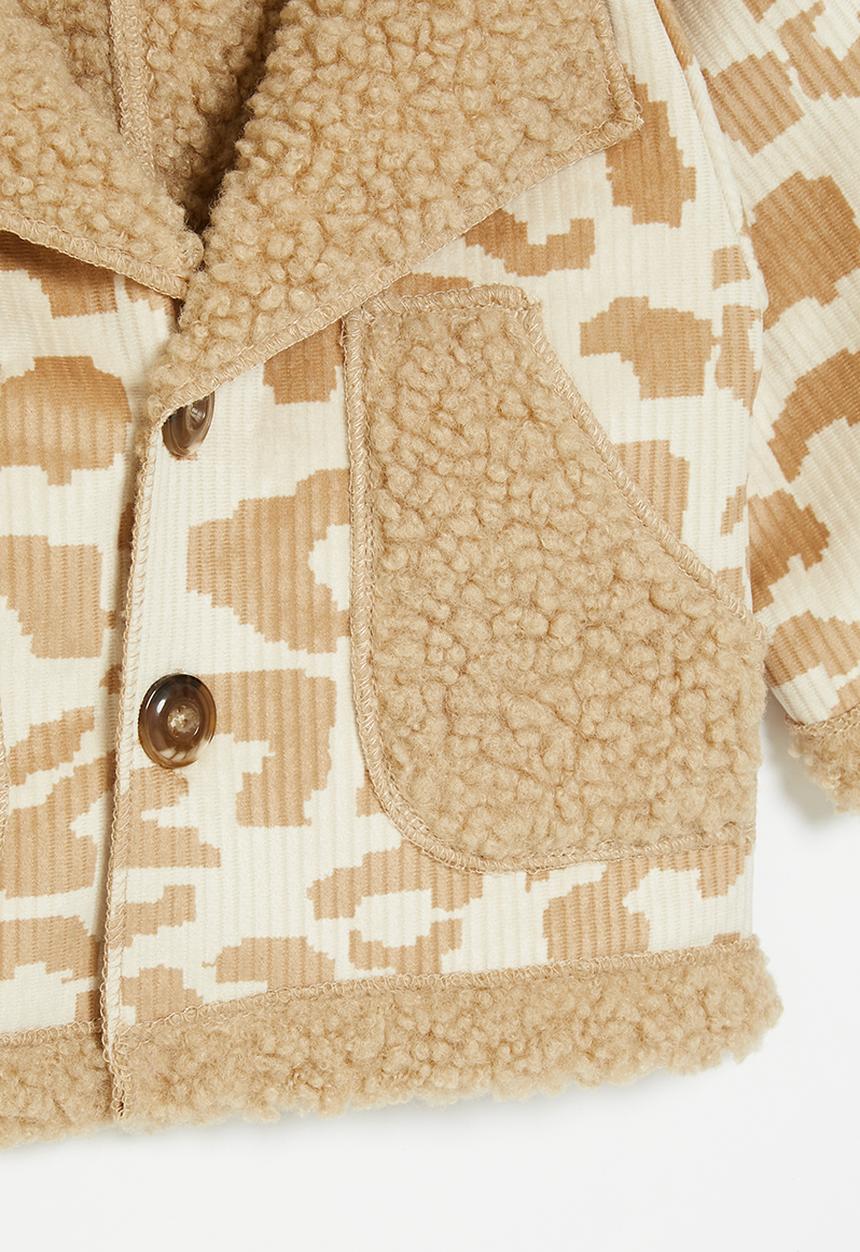 Pop Candy - Printed sherpa jacket - ecru & brown