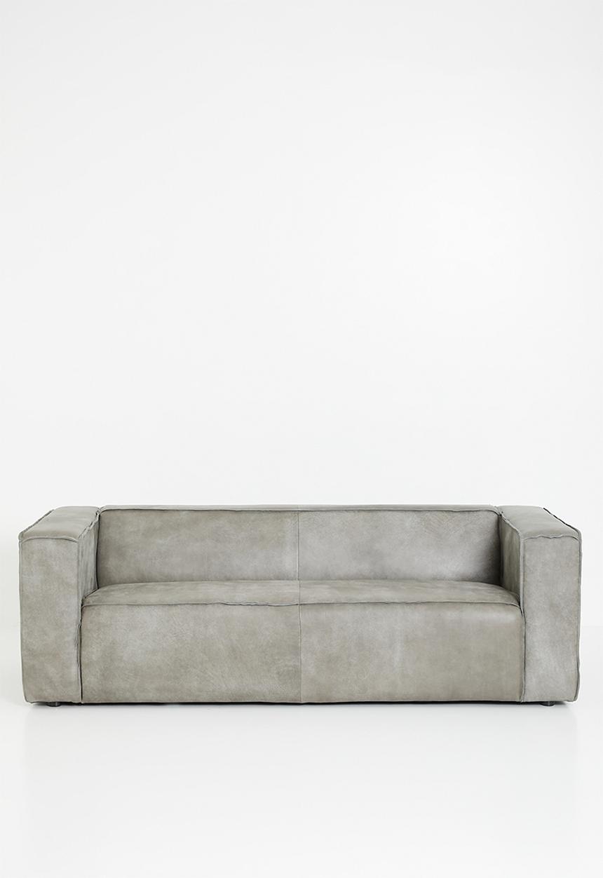 Sixth Floor - Seattle genuine leather 3 seater sofa - zambezi grey