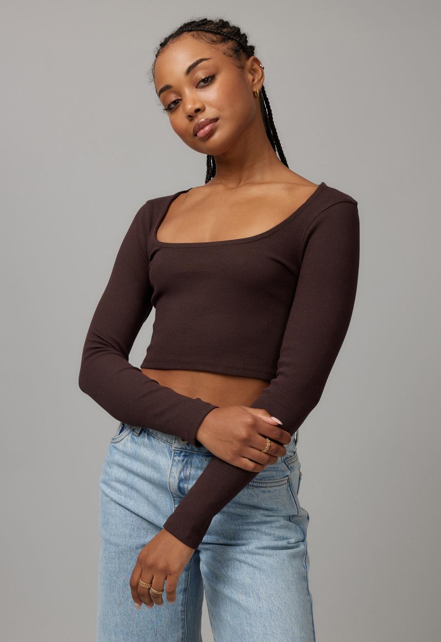 Factorie - Maddie crop long sleeve - rich choc