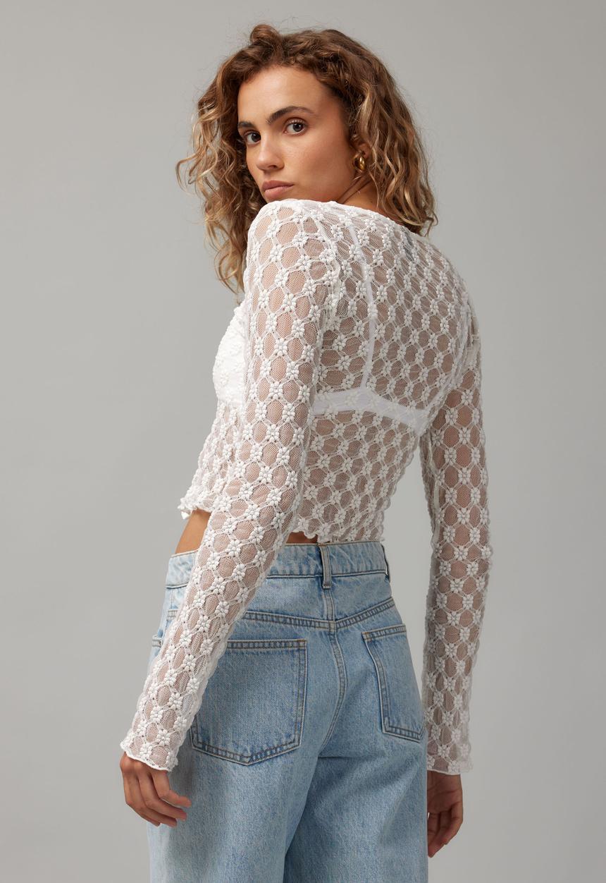 Factorie - Ella 3/4 sleeve lace cardi - white
