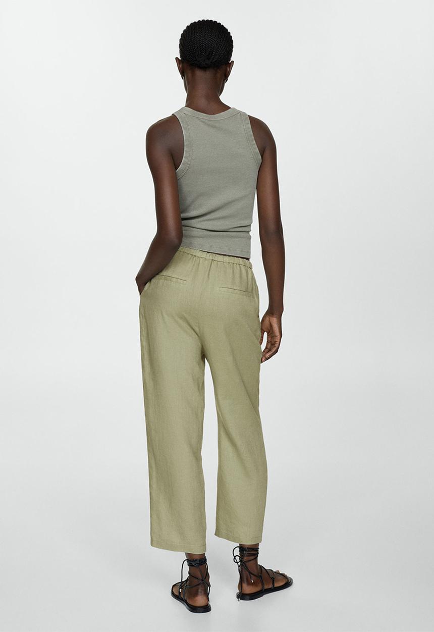 MANGO - Trousers Linen - Green