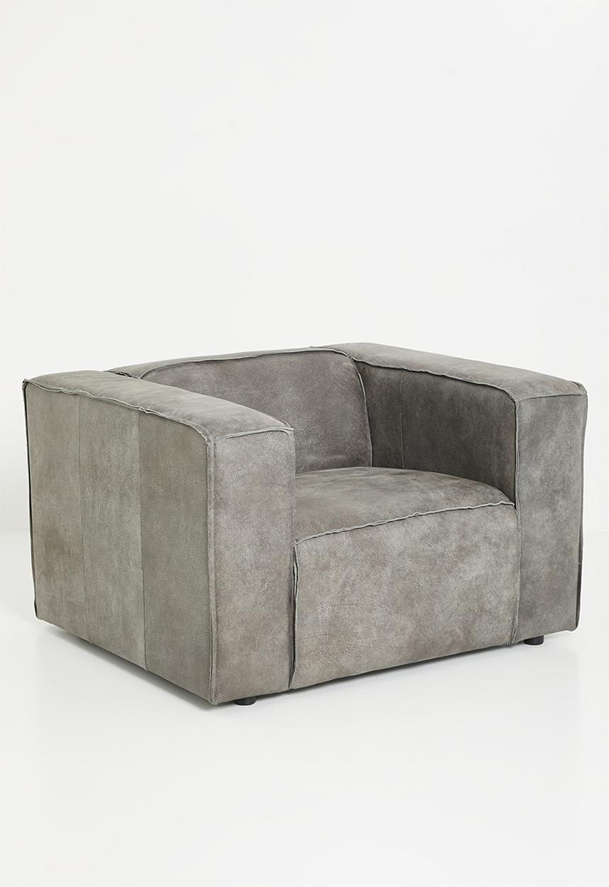 Sixth Floor - Seattle genuine leather arm chair-Zambezi grey