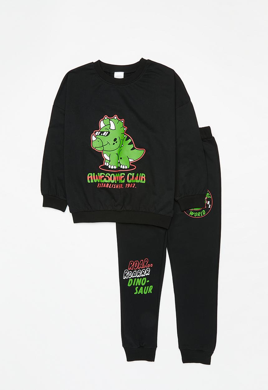 Pop Candy - Printed sweat top and pants set - black & green