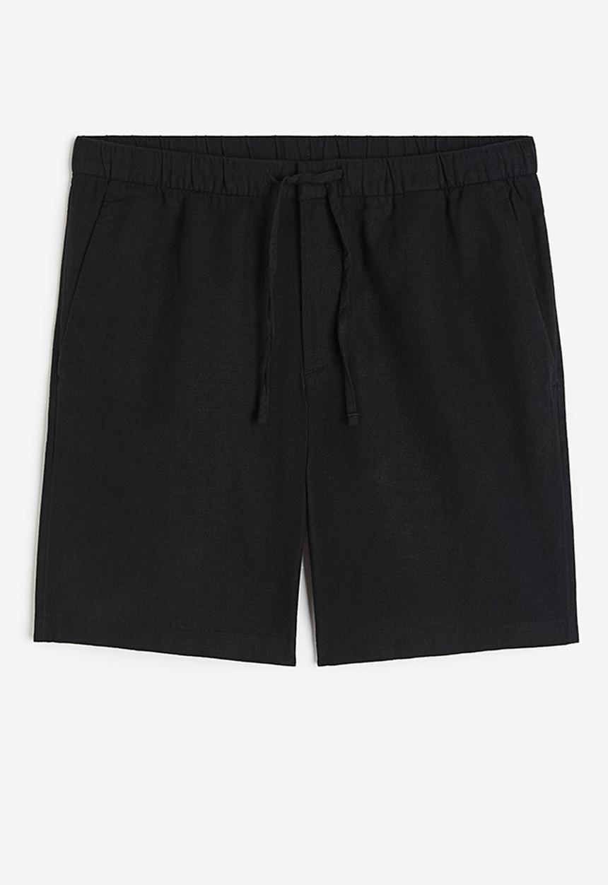 H&M - Regular fit linen-blend shorts - black