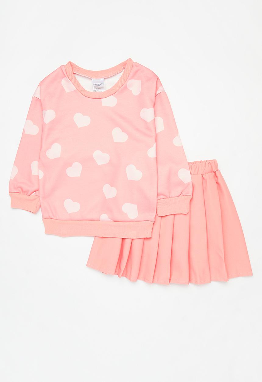 Pop Candy - Pleated skirt & printed top set-pink