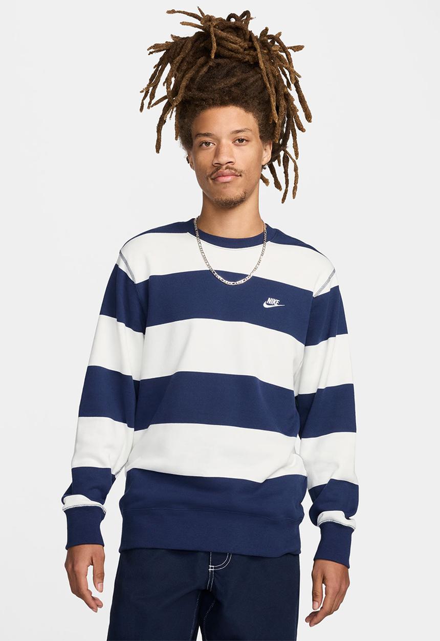 Nike - M Nike Club Stripe Heavyweight Ft Crew - Midnight Navy & Sail 