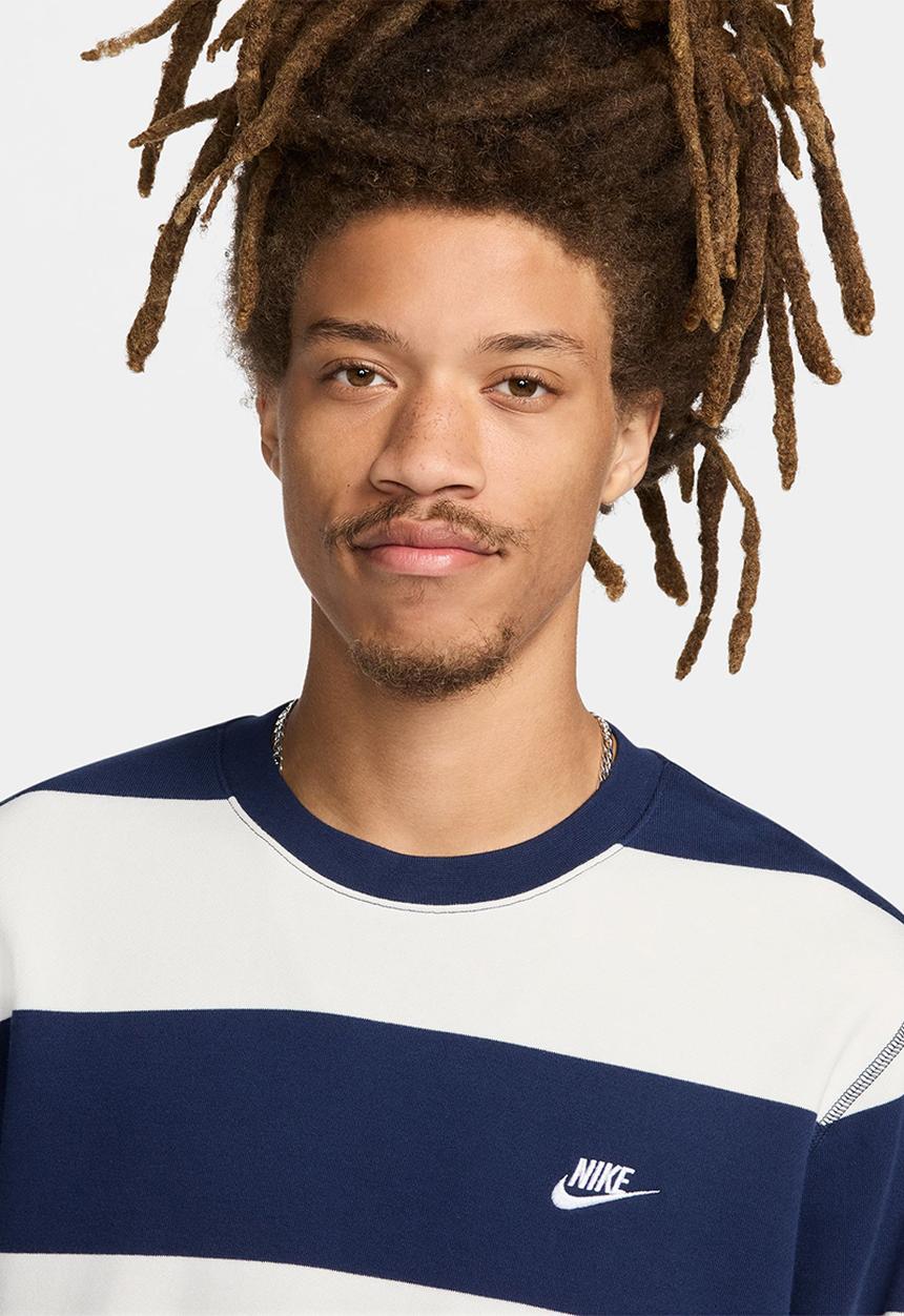 Nike - M Nike Club Stripe Heavyweight Ft Crew - Midnight Navy & Sail 