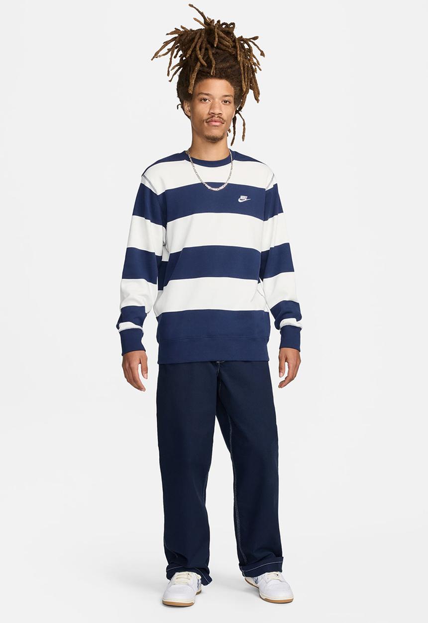 Nike - M Nike Club Stripe Heavyweight Ft Crew - Midnight Navy & Sail 