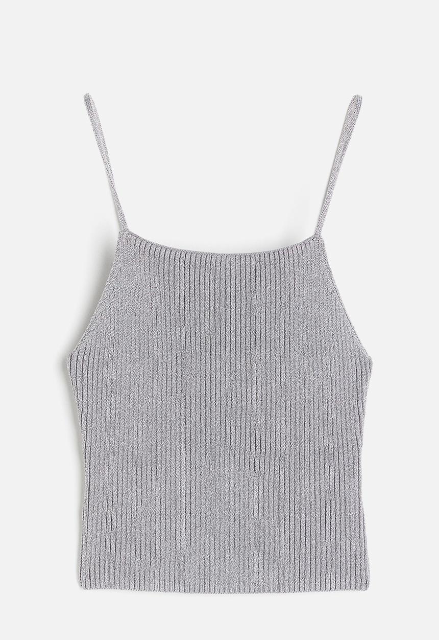 H&M - Rib-knit strappy top - silver-coloured