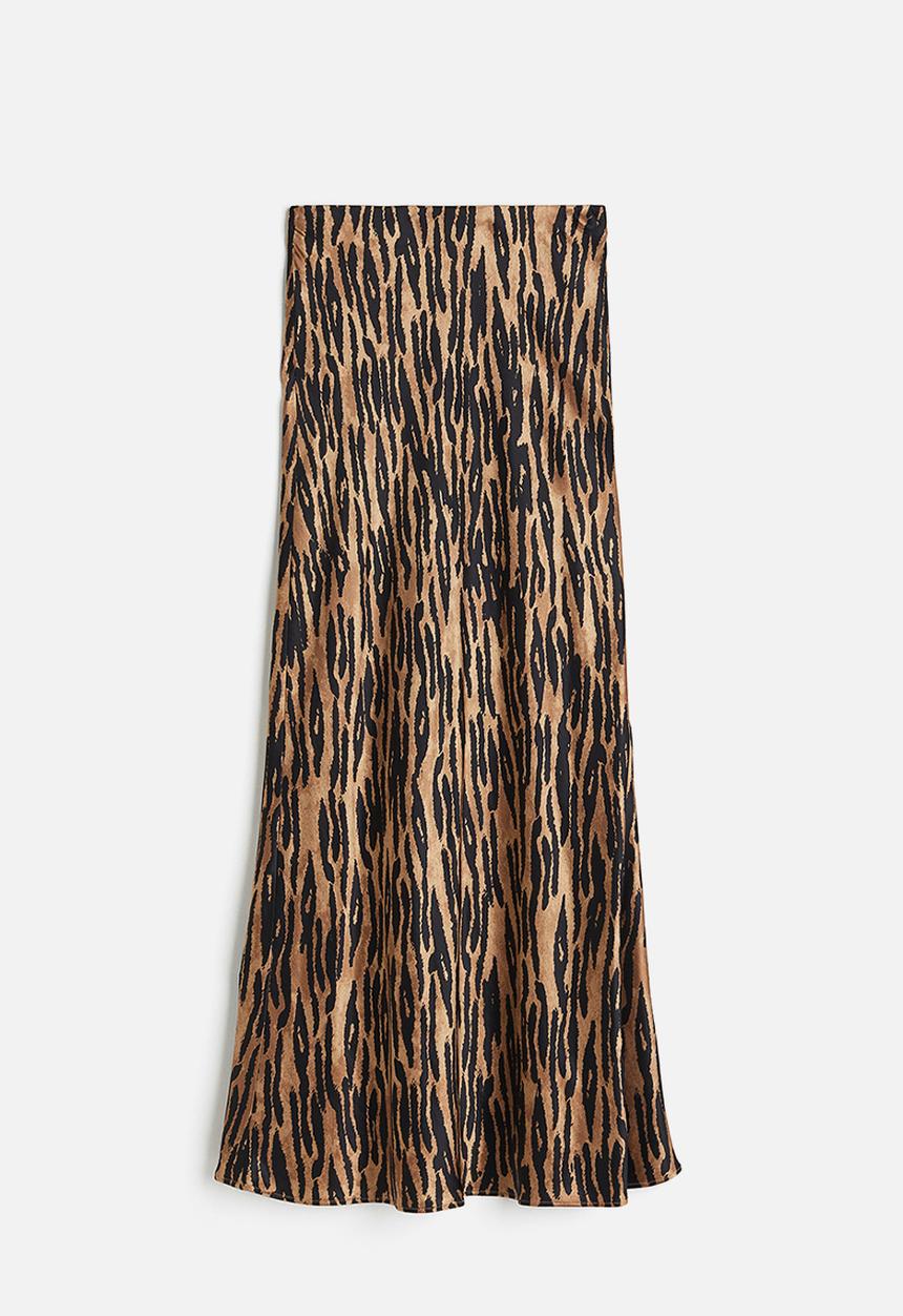 H&M - Satin maxi skirt - light brown leopard print