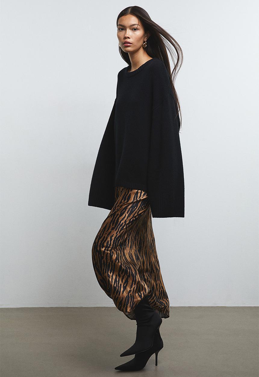 H&M - Satin maxi skirt - light brown leopard print