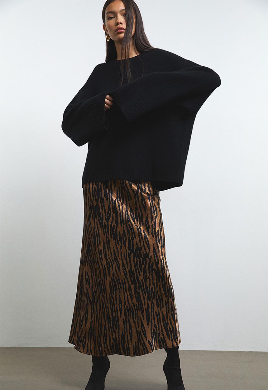 H&M - Satin maxi skirt - light brown leopard print