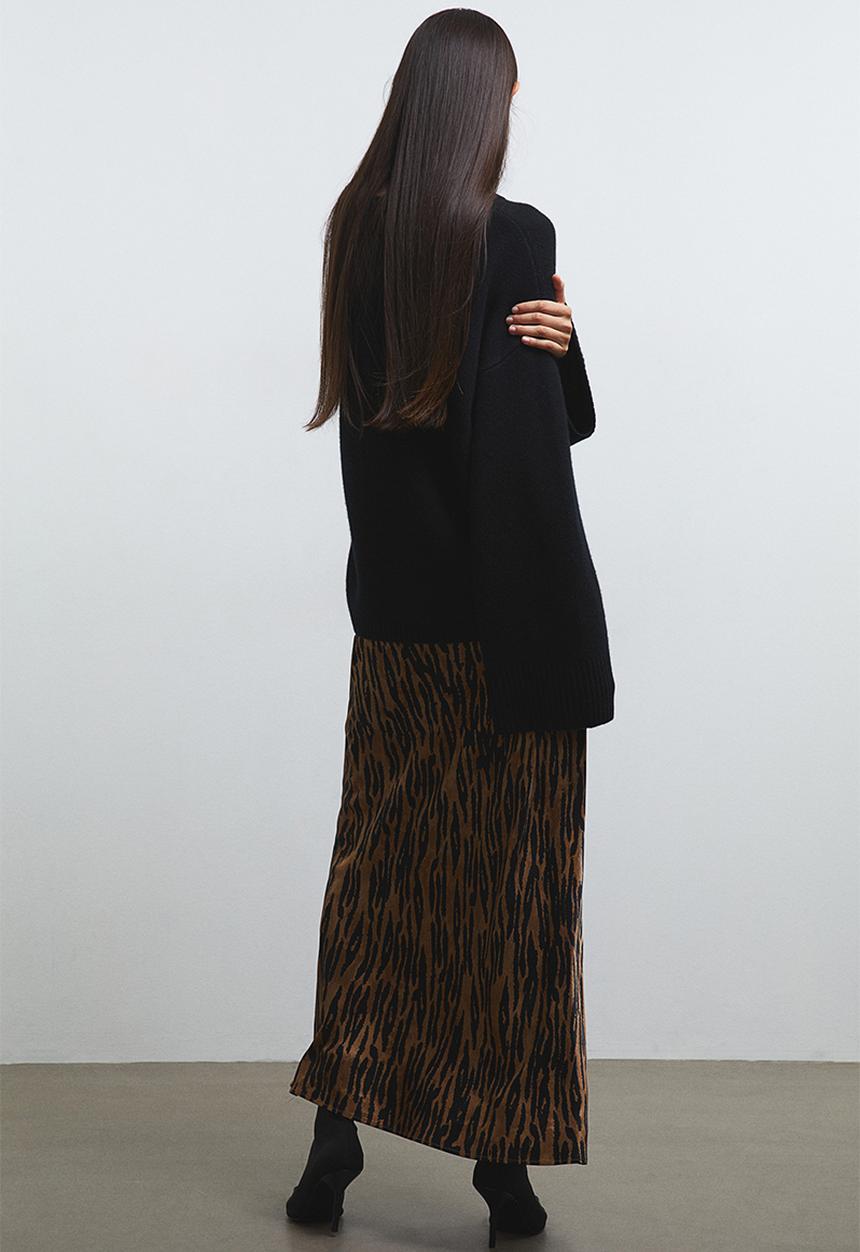 H&M - Satin maxi skirt - light brown leopard print