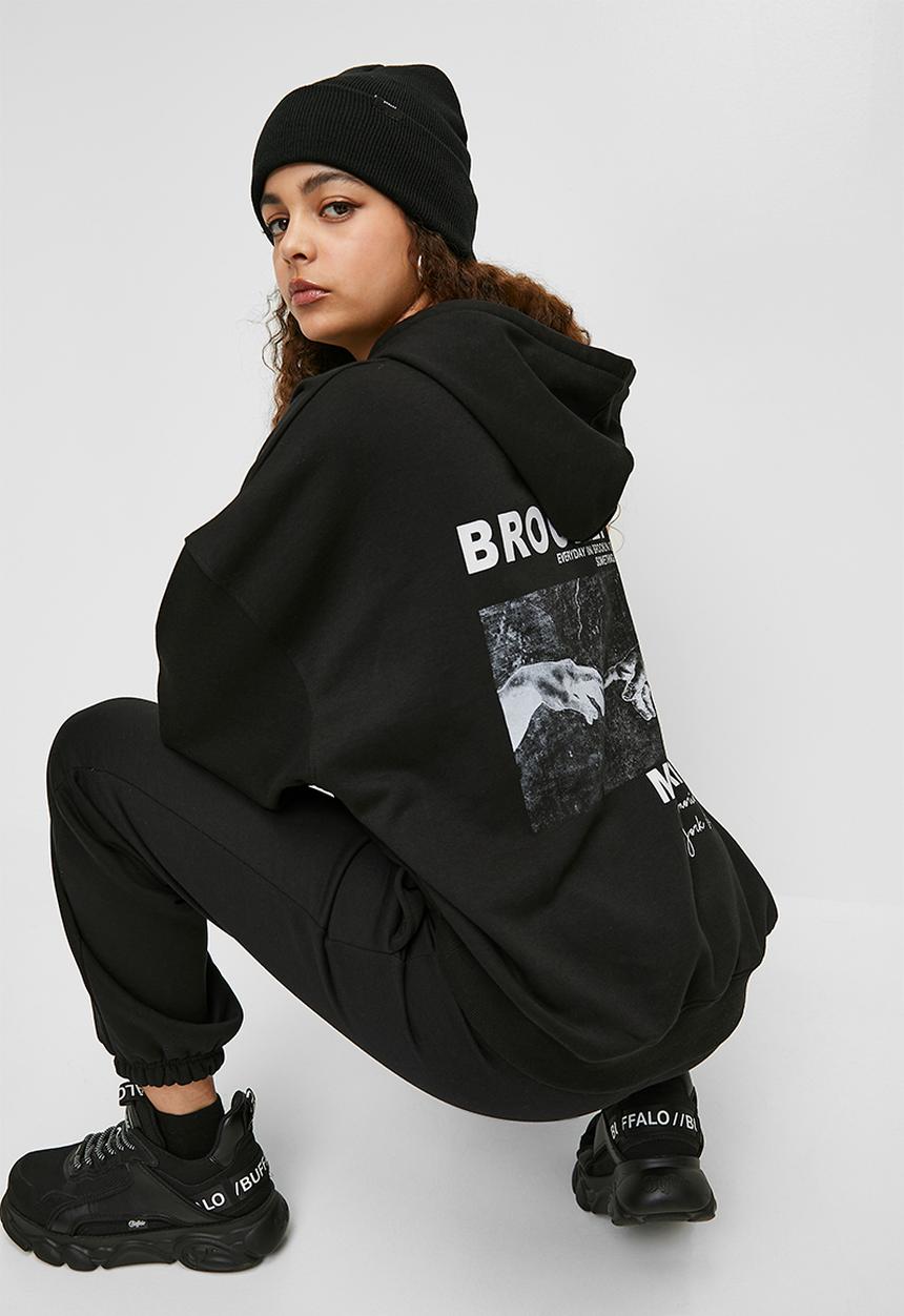 Blake - Oversized collegiate hoodie - black
