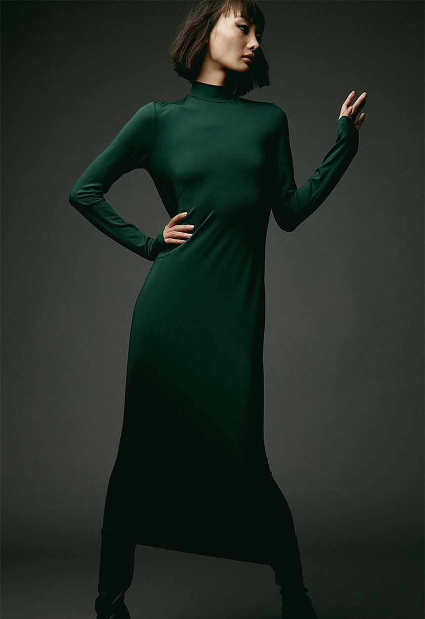 H&M - Stand-up collar dress - dark green