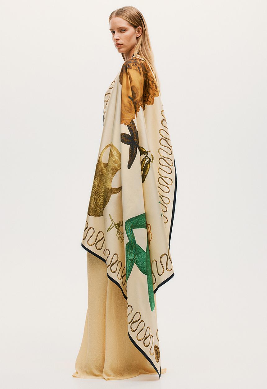 H&M - H&M Studio: Printed silk shawl - beige