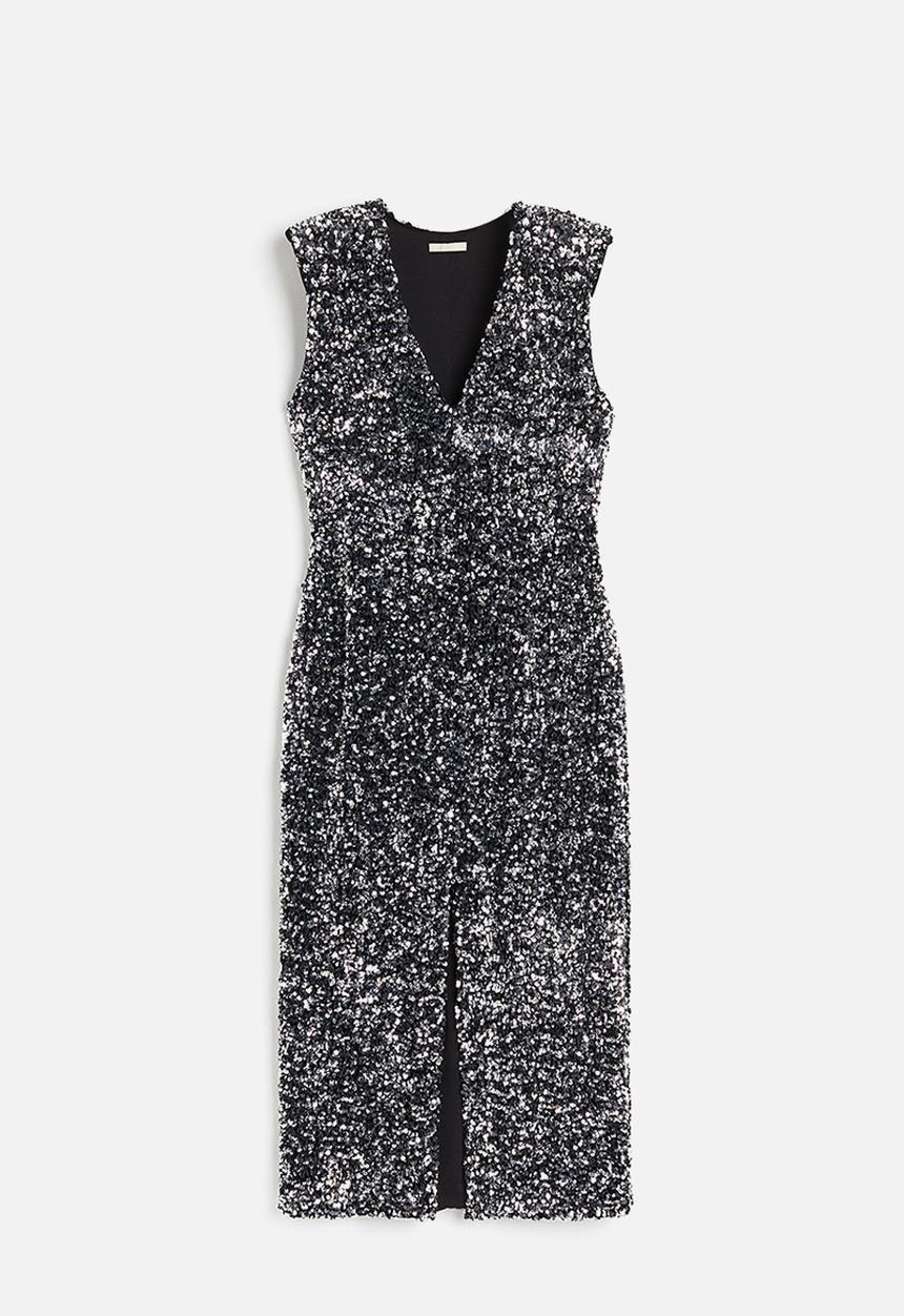 H&M - Sequined slit-hem dress - grey silver-coloured