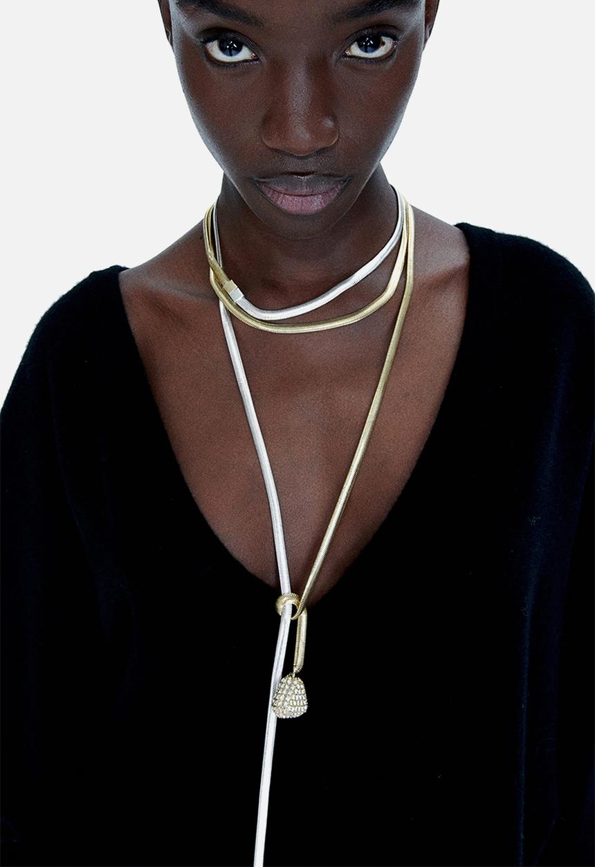 H&M - H&M Studio: Rhinestone-embellished necklace - silver,gold,multi