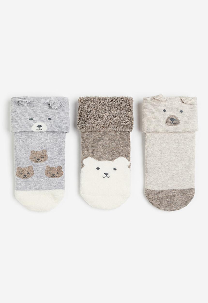 H&M - 3-Pack terry socks - beige marl/bear