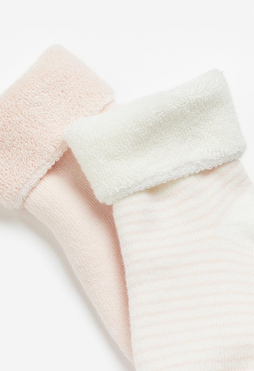 H&M - 2-Pack terry socks - light pink striped
