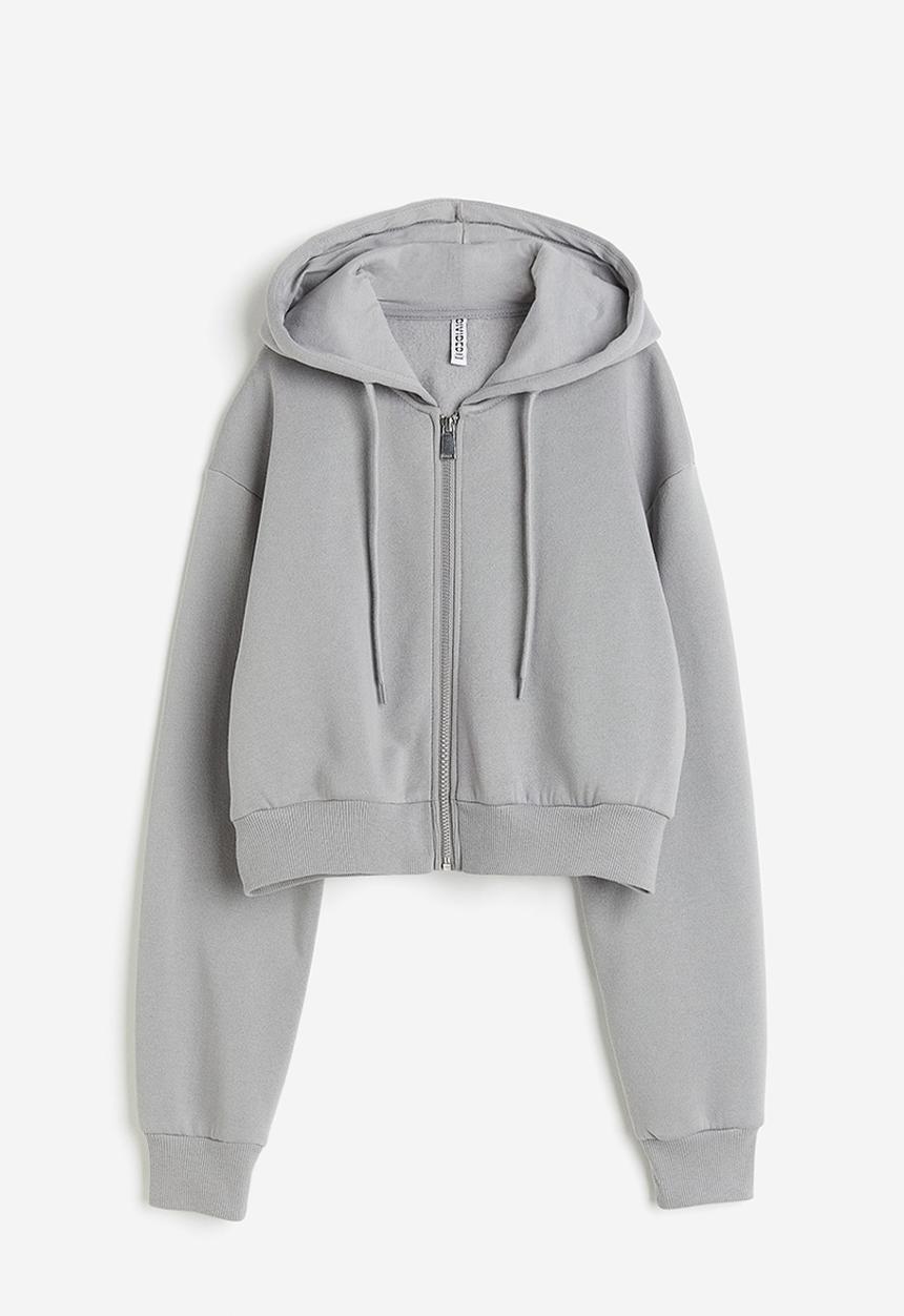 H&M - Cropped zip-through hoodie - grey