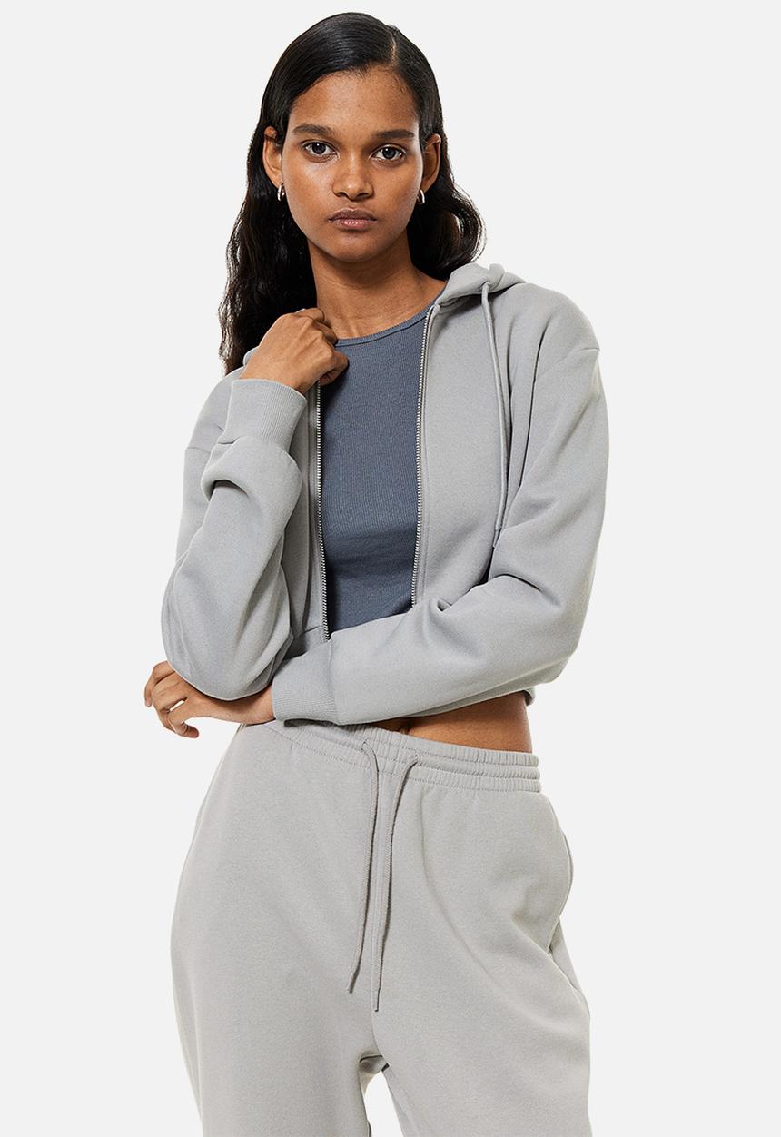 H&M - Cropped zip-through hoodie - grey