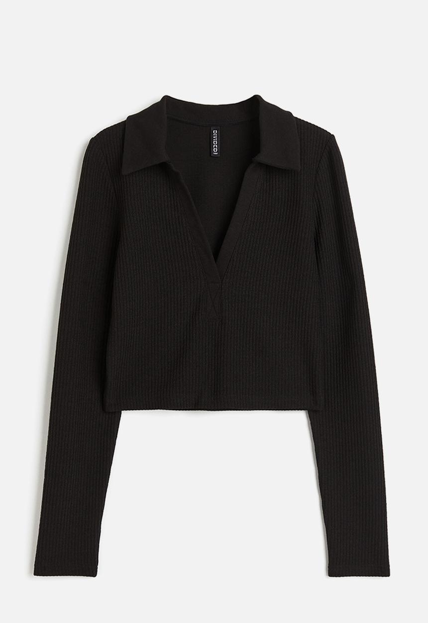 H&M - Collared jersey top - black