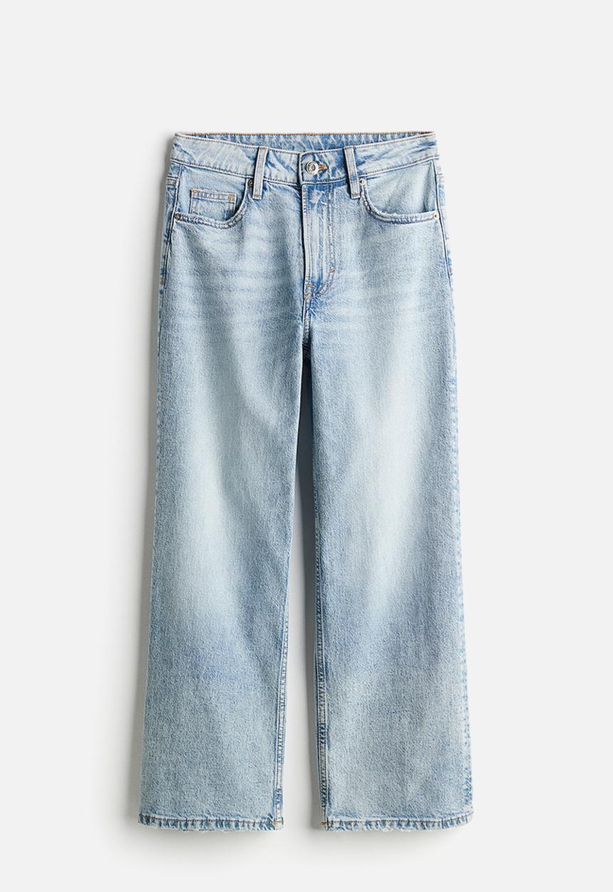 H&M - Curvy fit wide high cropped jeans - blue