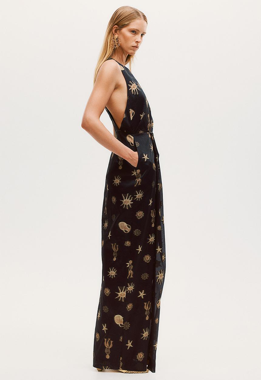 H&M - H&M Studio: Draped-detail jacquard-weave dress - black multi