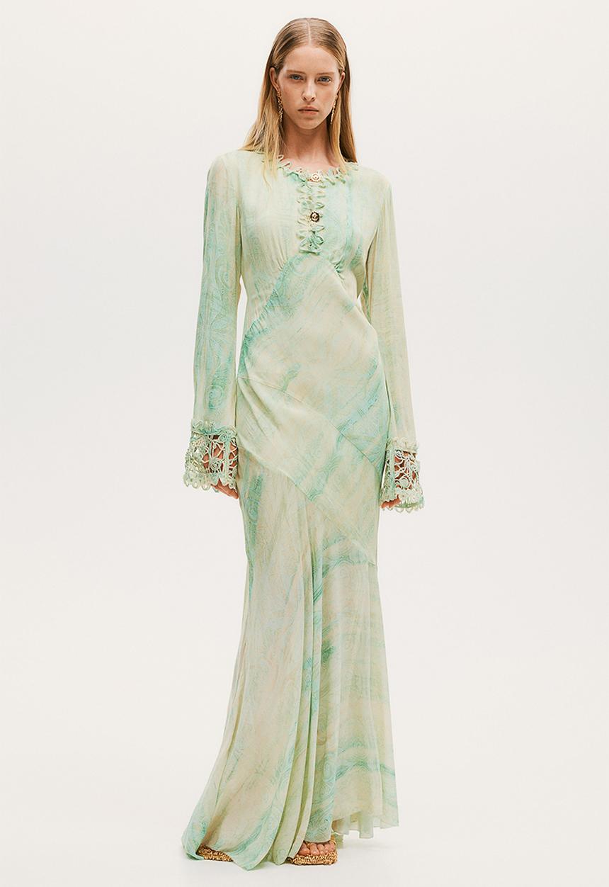H&M - H&M Studio: Embellished patterned dress - green